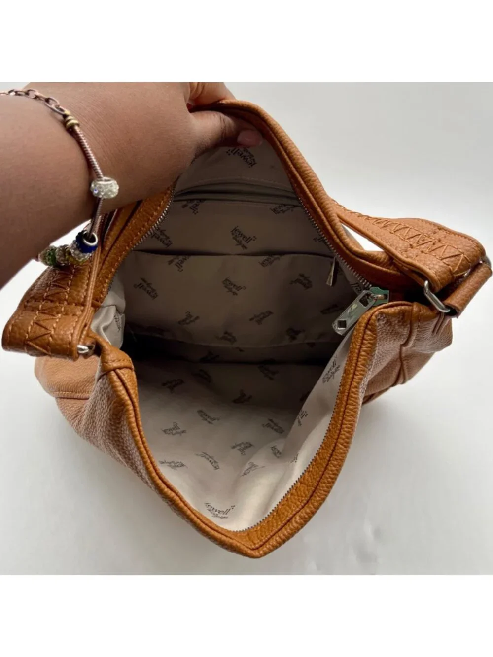 Thirty-One Tan Pebbled Faux Leather Hobo Bag